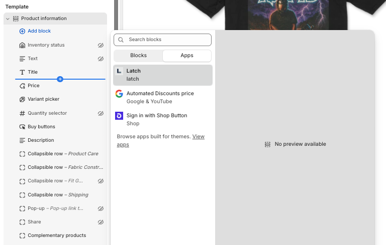 Theme editor — adding the L. Latch app block